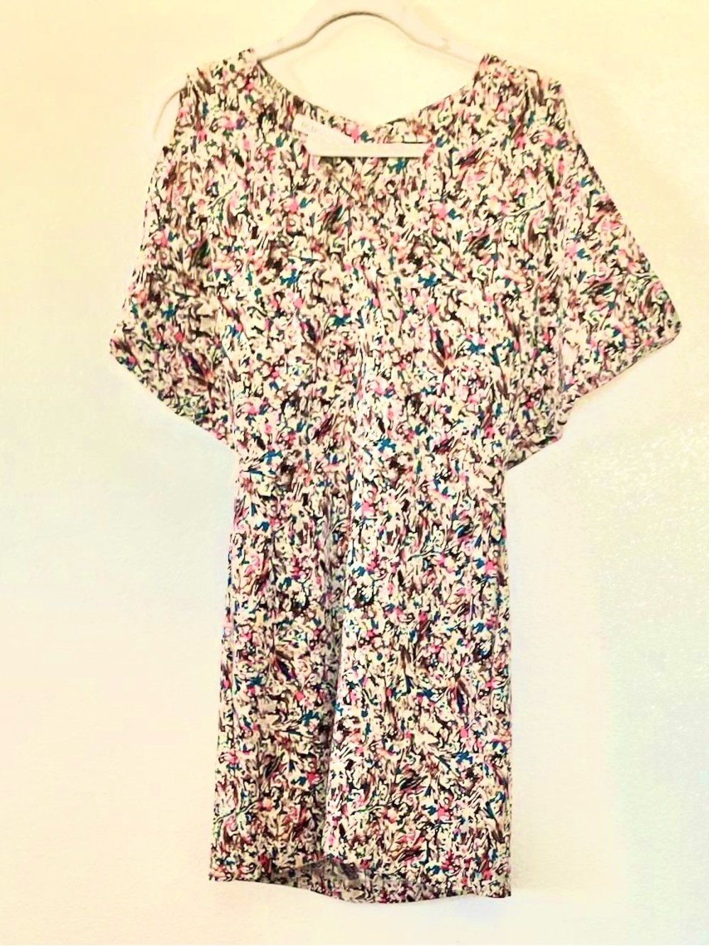 BCBGeneration Kimono Open Back Mini Dress Brush Strokes Colorful Slit Slv Size 2